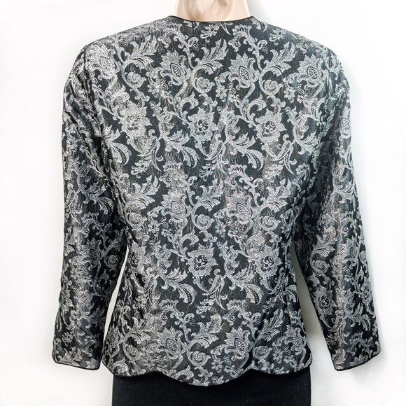 Silver Floral Mandarin Evening Jacket Chinese Frog Knot Front Closure Sz PS - Picture 4 of 11